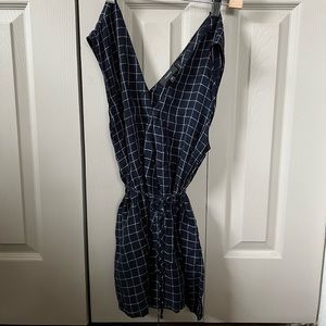 Theory sleeveless blouse navy with grid pattern